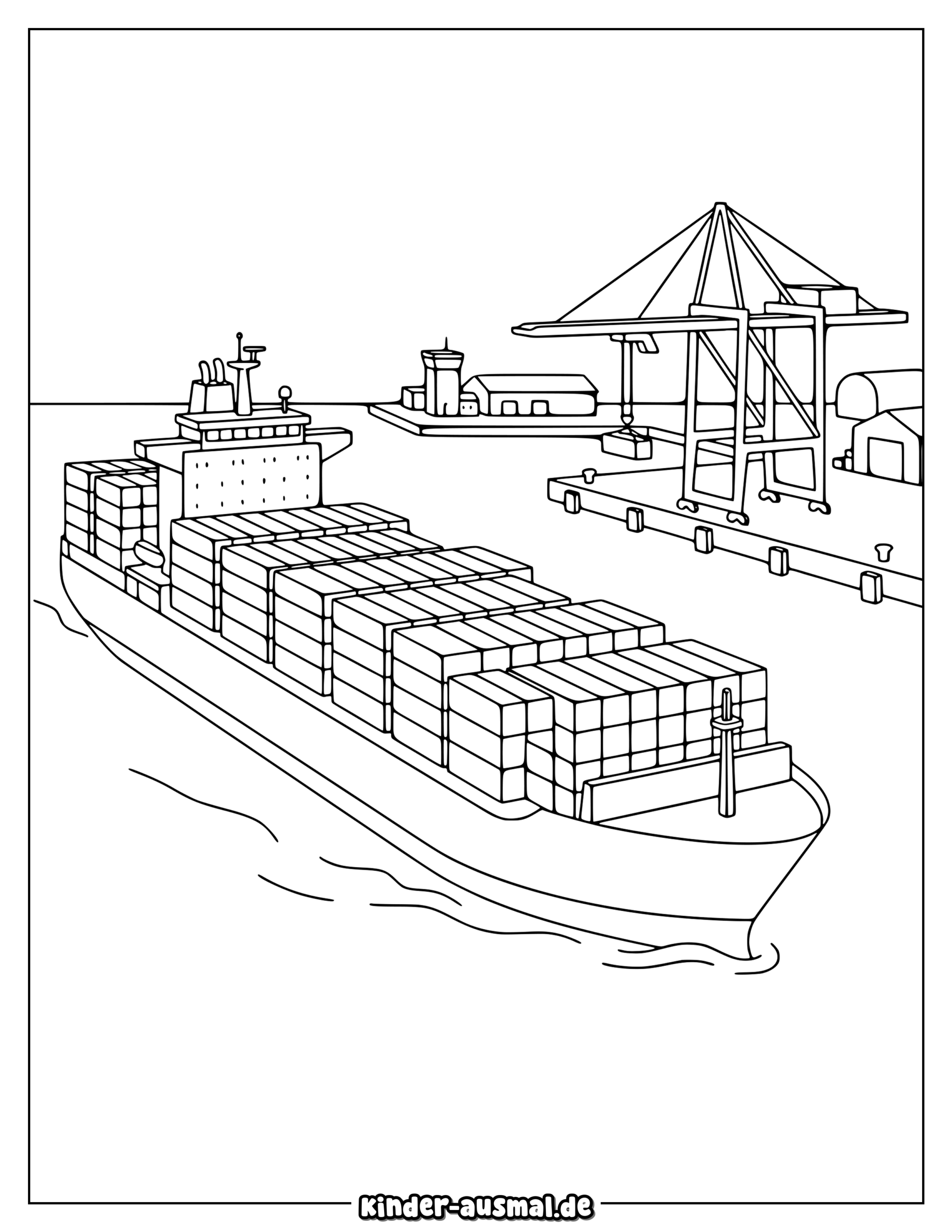 Container Schiff Im Hafen Ausmalbild
