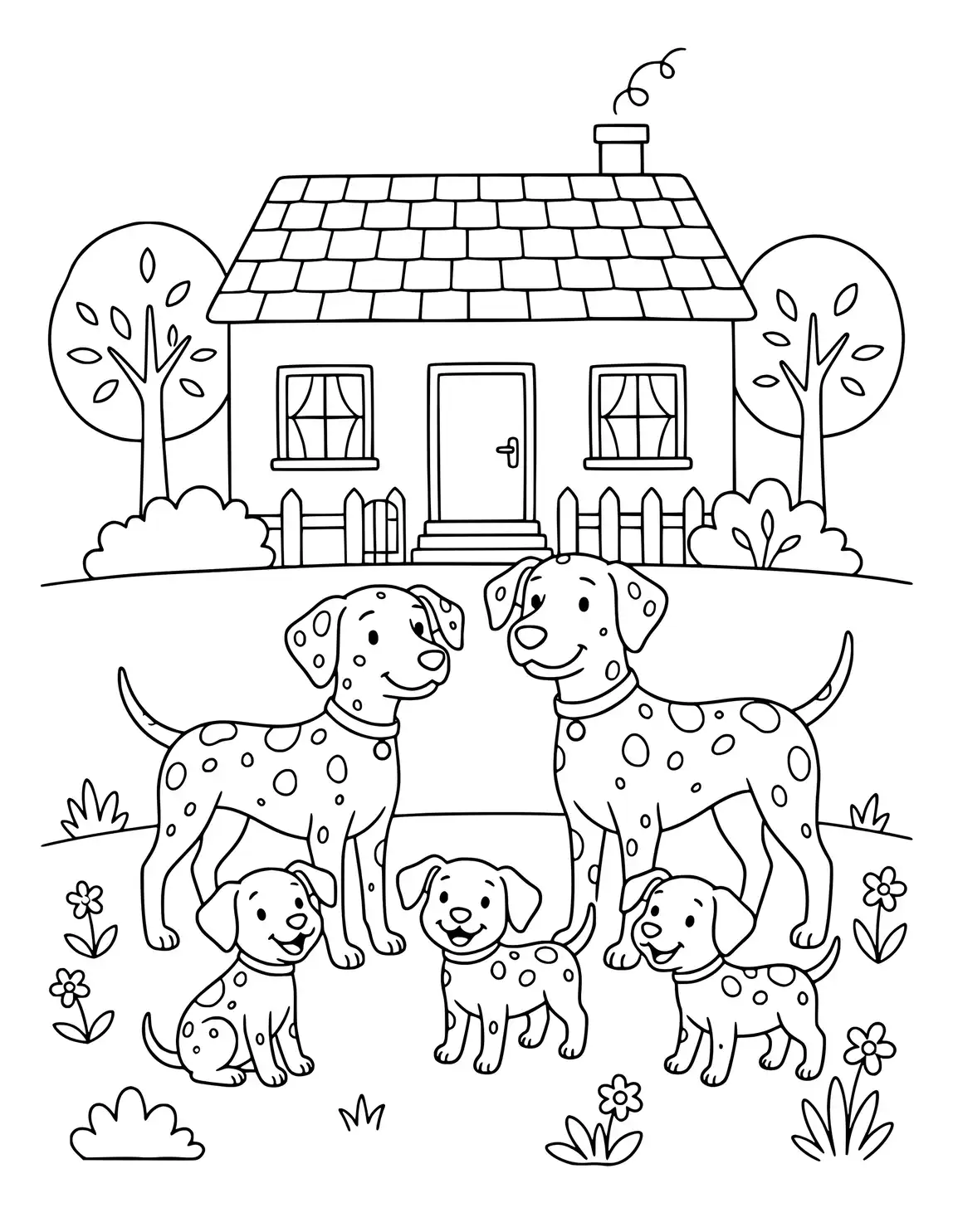 Dalmatiner Familie Vor Dem Haus