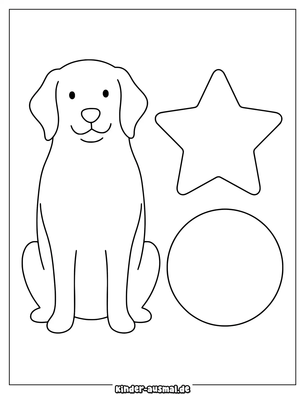 Golden Retriever sitzt neben einem großen Stern und einem Ball.