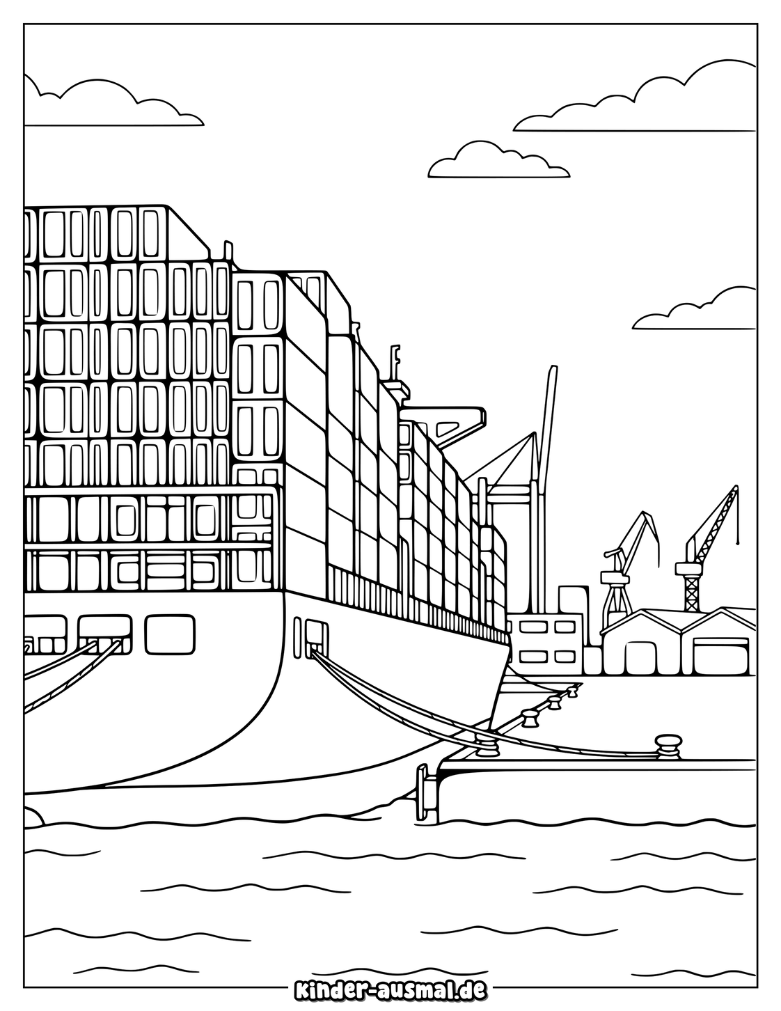 Container Schiff Am Hafen Malvorlage Ausmalbild