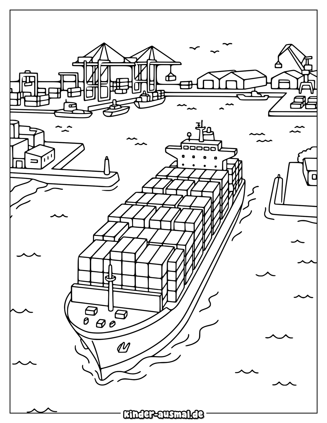Container Schiff Bei Der Ankunft Ausmalbild