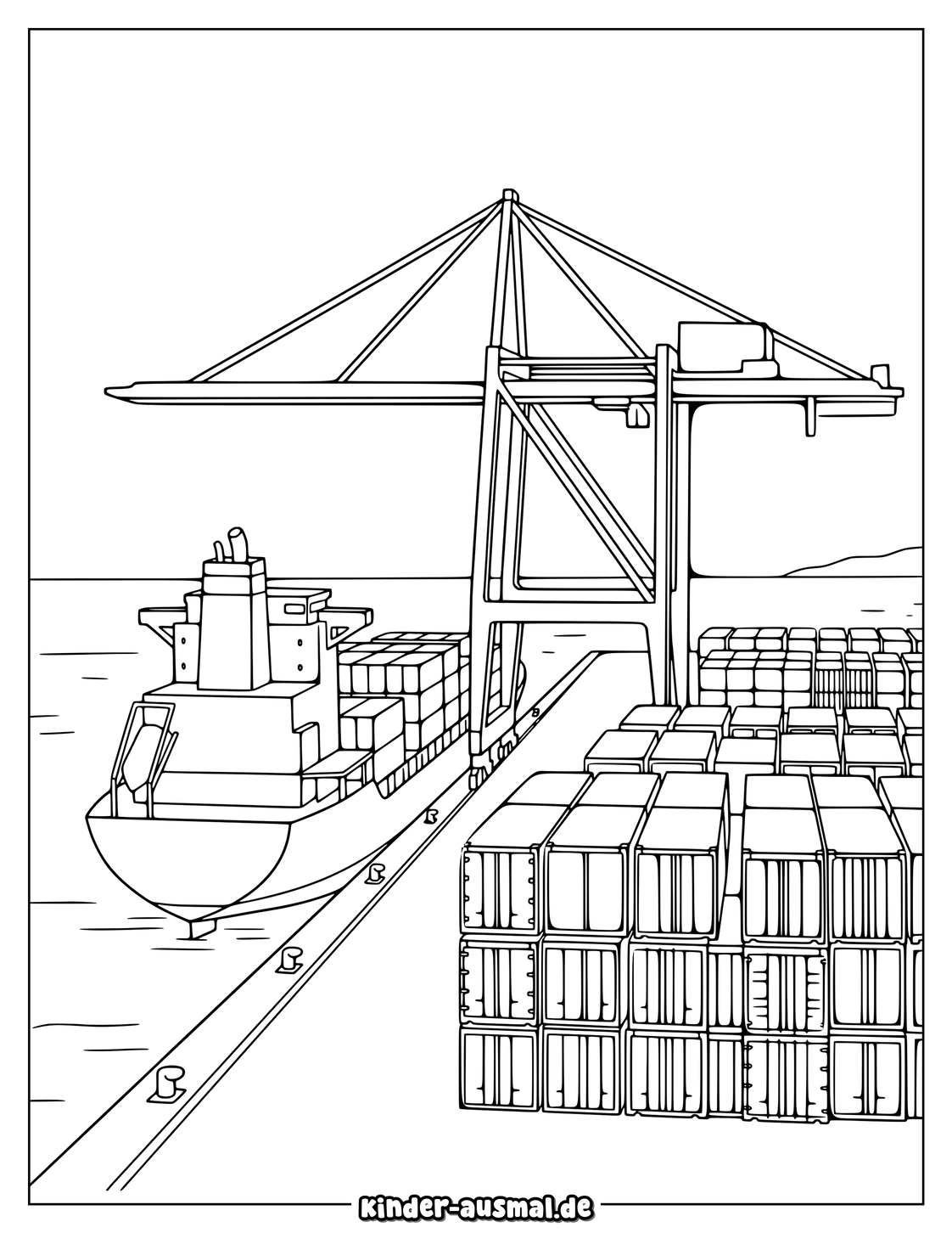 Container Schiff Mit Kran Malvorlage Ausmalbild