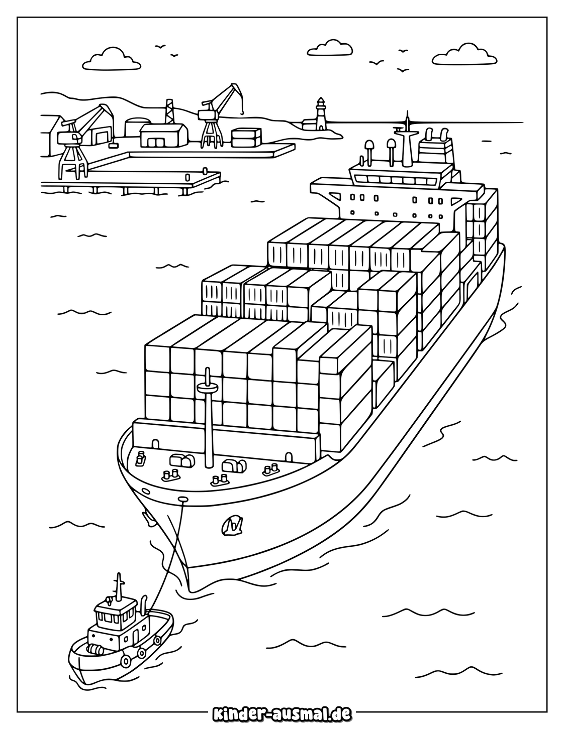 Container Schiff Mit Schlepper Malvorlage Ausmalbild