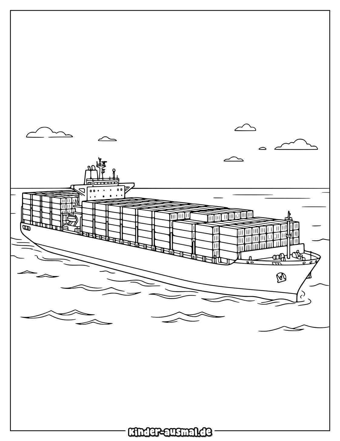 Container Schiff Mit Vielen Containern Ausmalbild