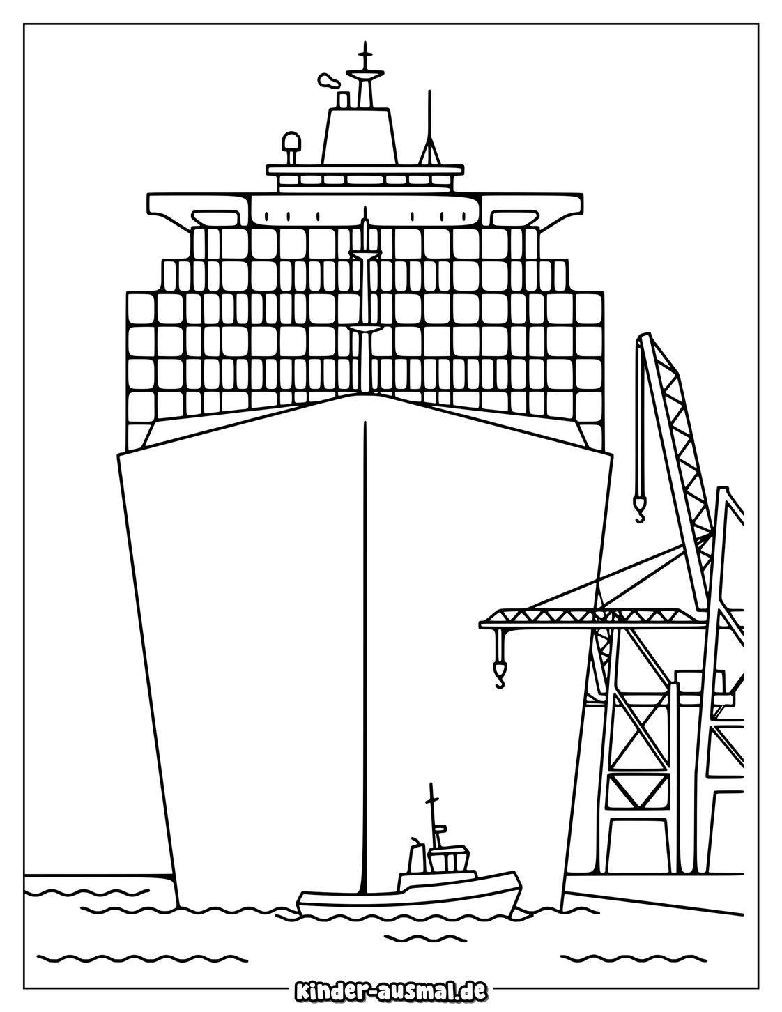 Container Ship Towering Over Tug Ausmalbild