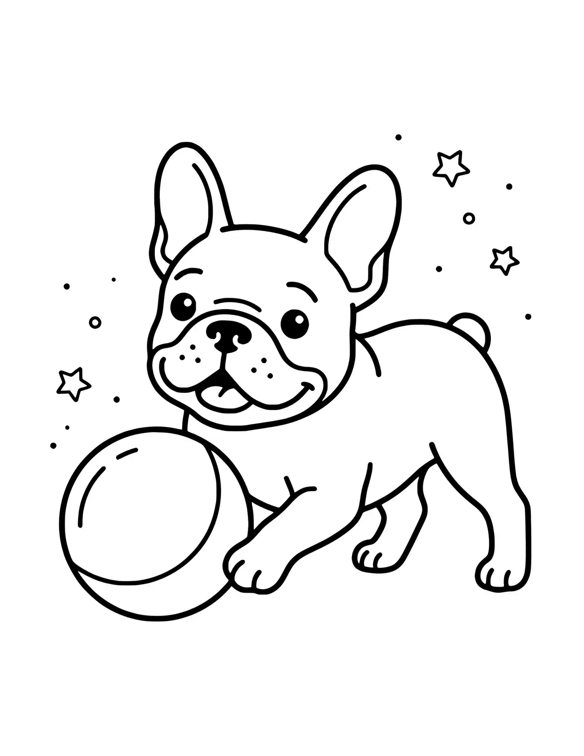 French Bulldog spielt mit einem Ball.