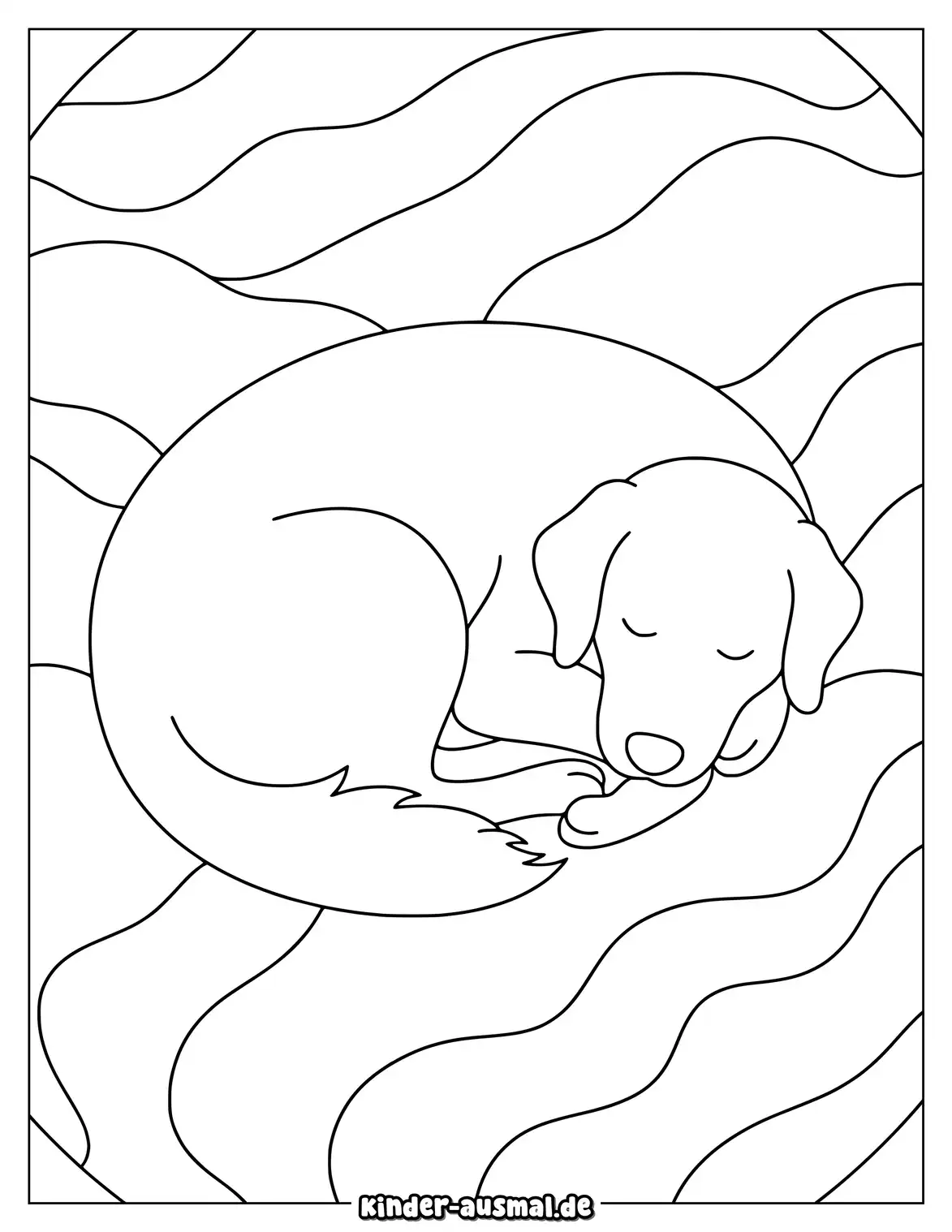 Golden Retriever schläft zusammengerollt auf einer runden Decke.