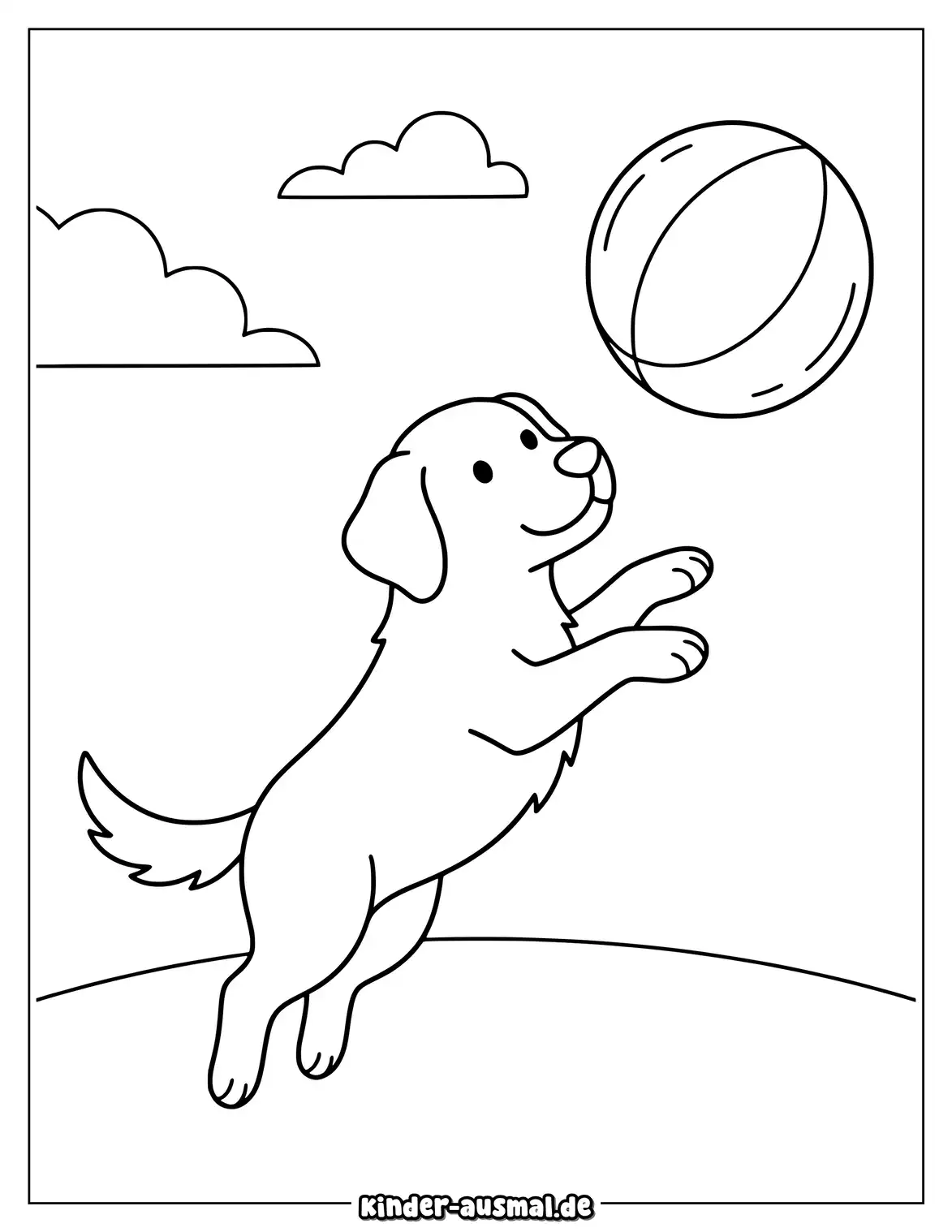Golden Retriever springt nach einem großen Ball.