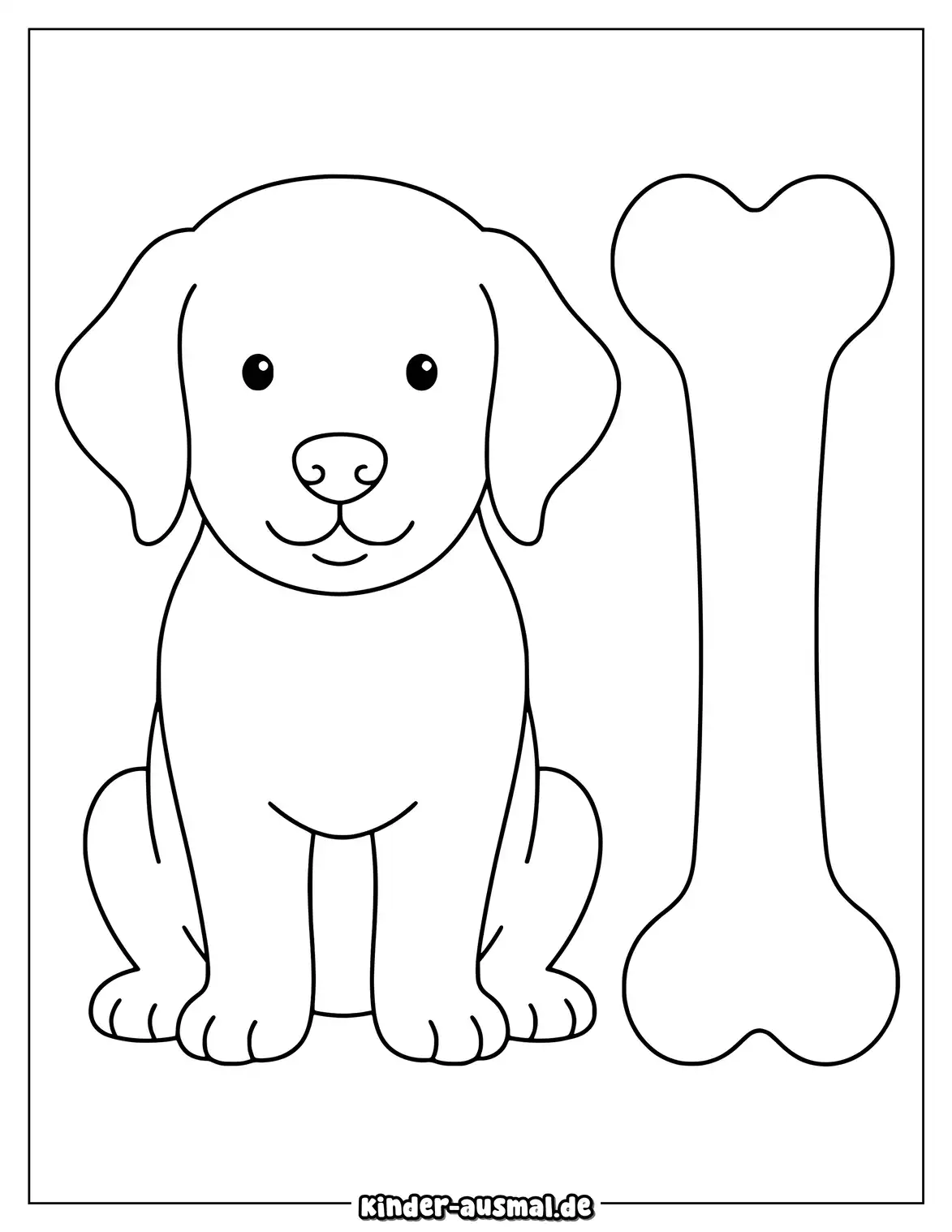 Golden Retriever Welpe sitzt neben einem kleinen Knochen.