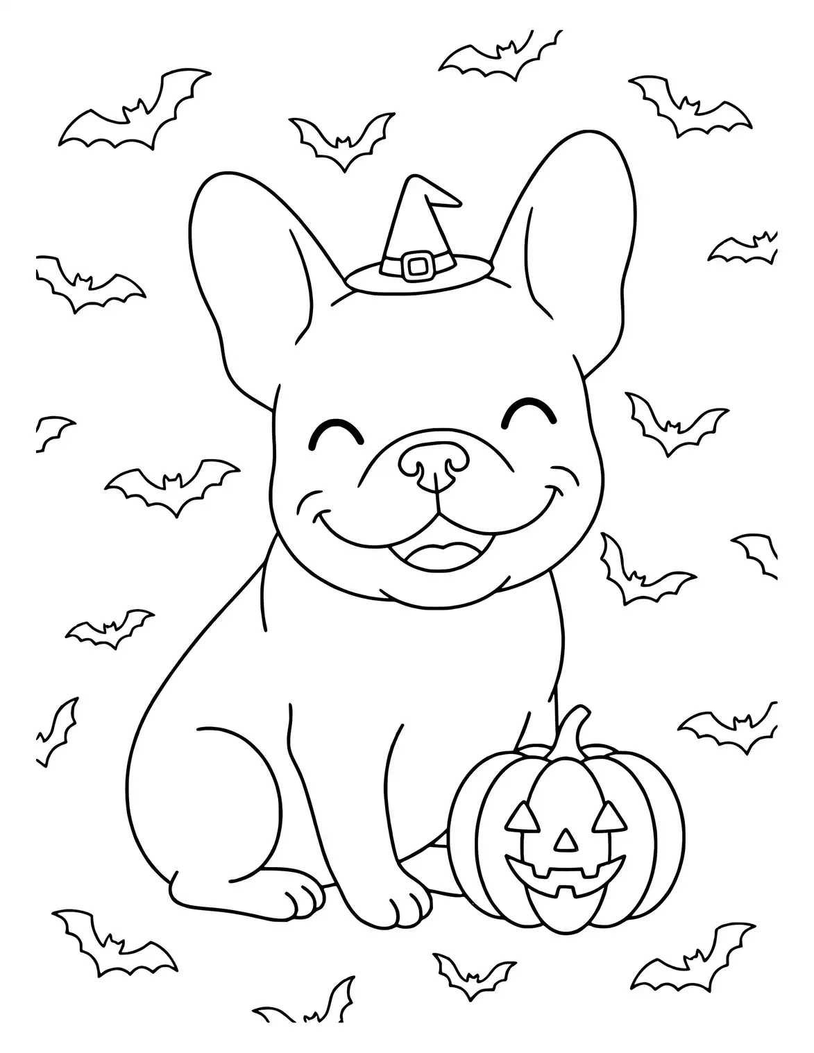 French Bulldog mit Kürbis zu Halloween.