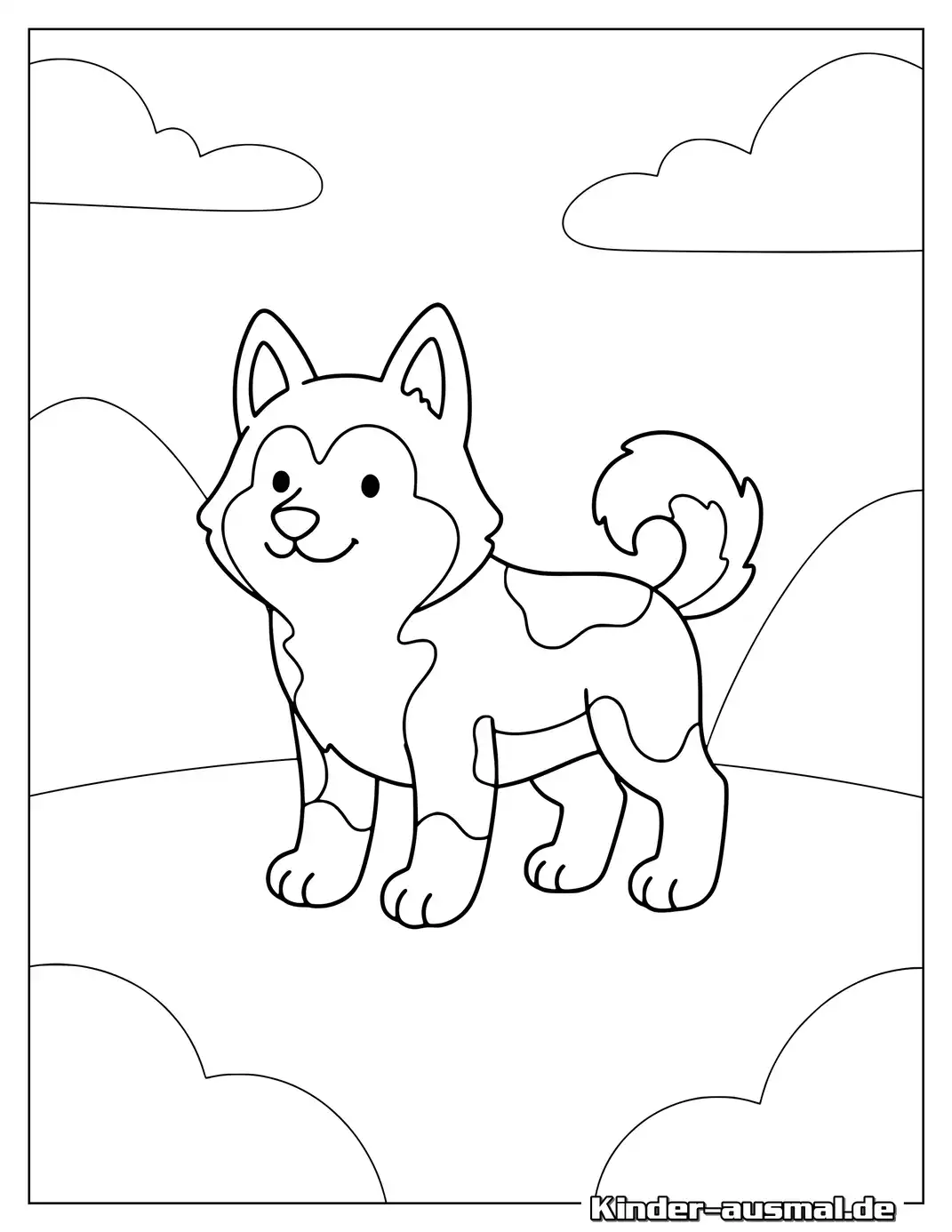 Cartoon-Husky zum Ausmalen.
