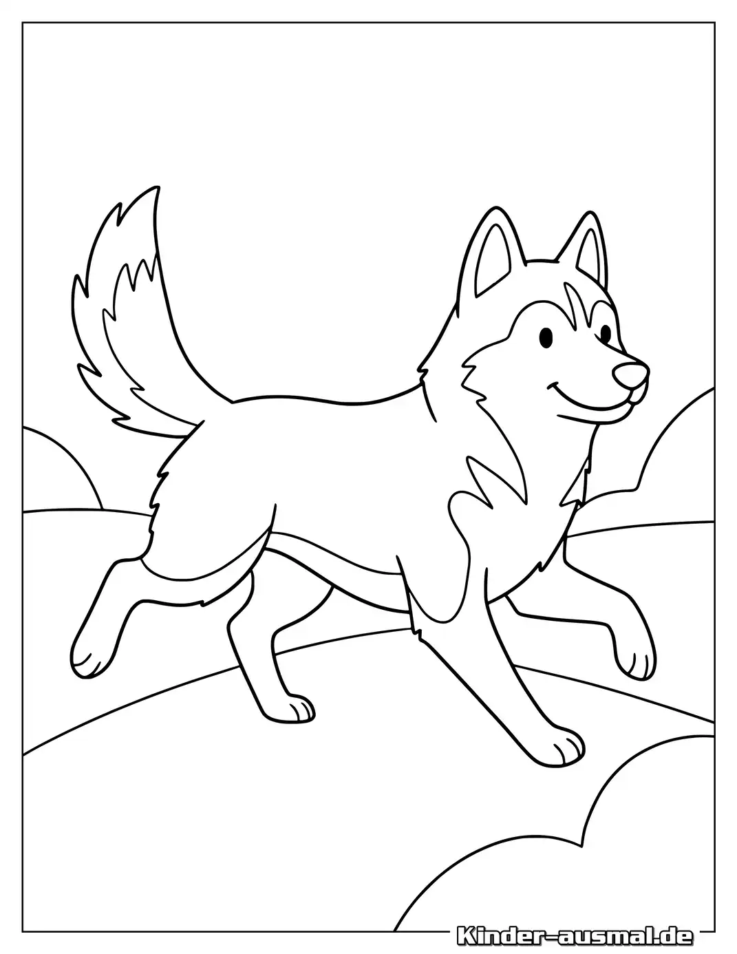 Laufender Husky zum Ausmalen.