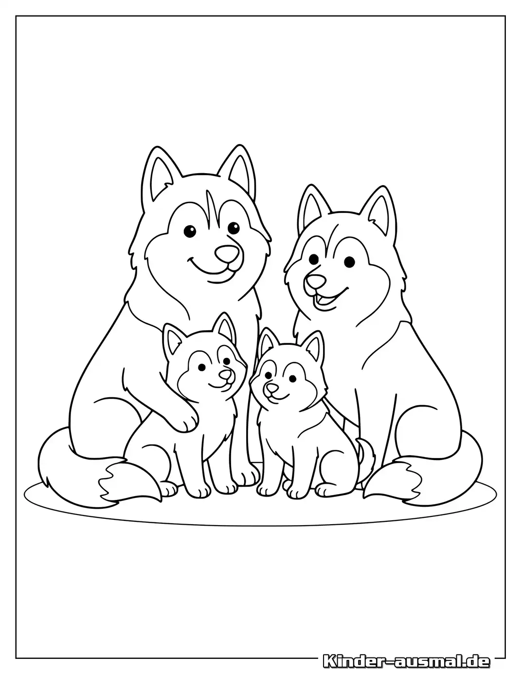 Husky-Familie zum Ausmalen.