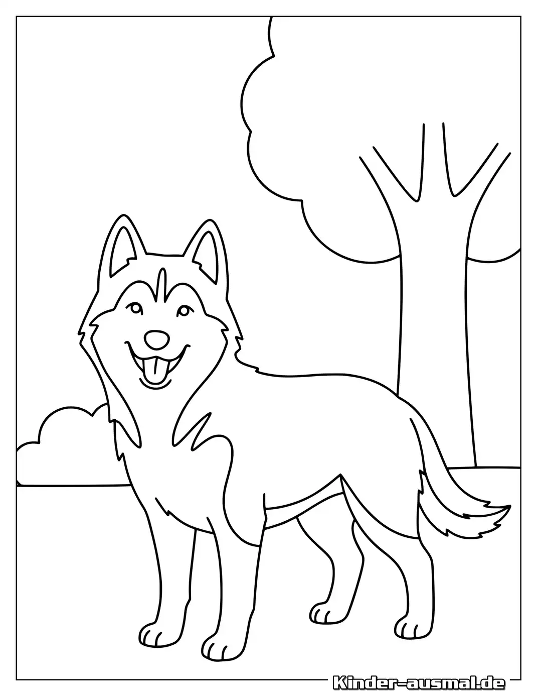 Husky beim Spielen im Park zum Ausmalen.