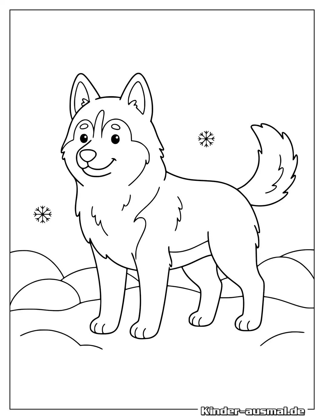 Husky im Schnee zum Ausmalen.