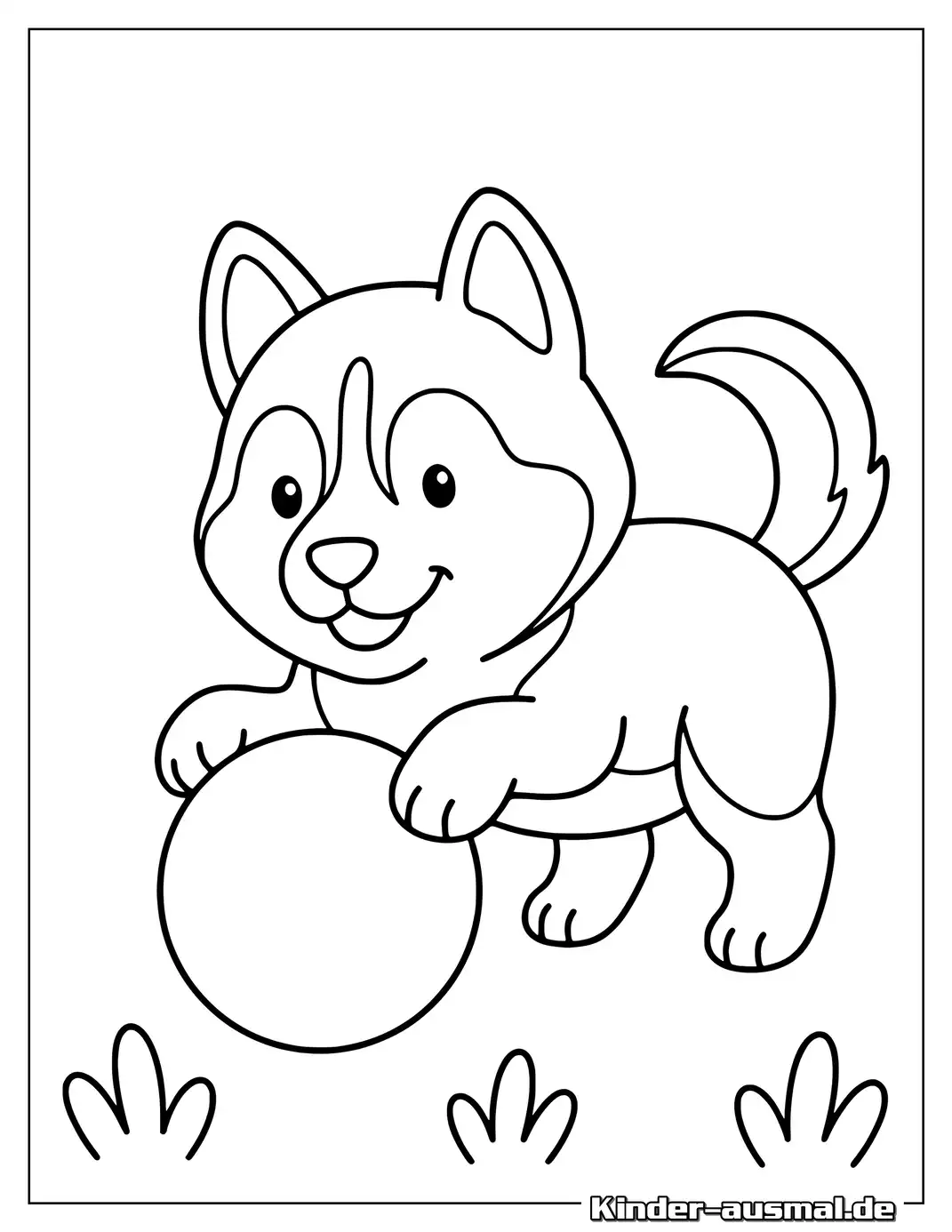 Husky spielt mit einem Ball zum Ausmalen.