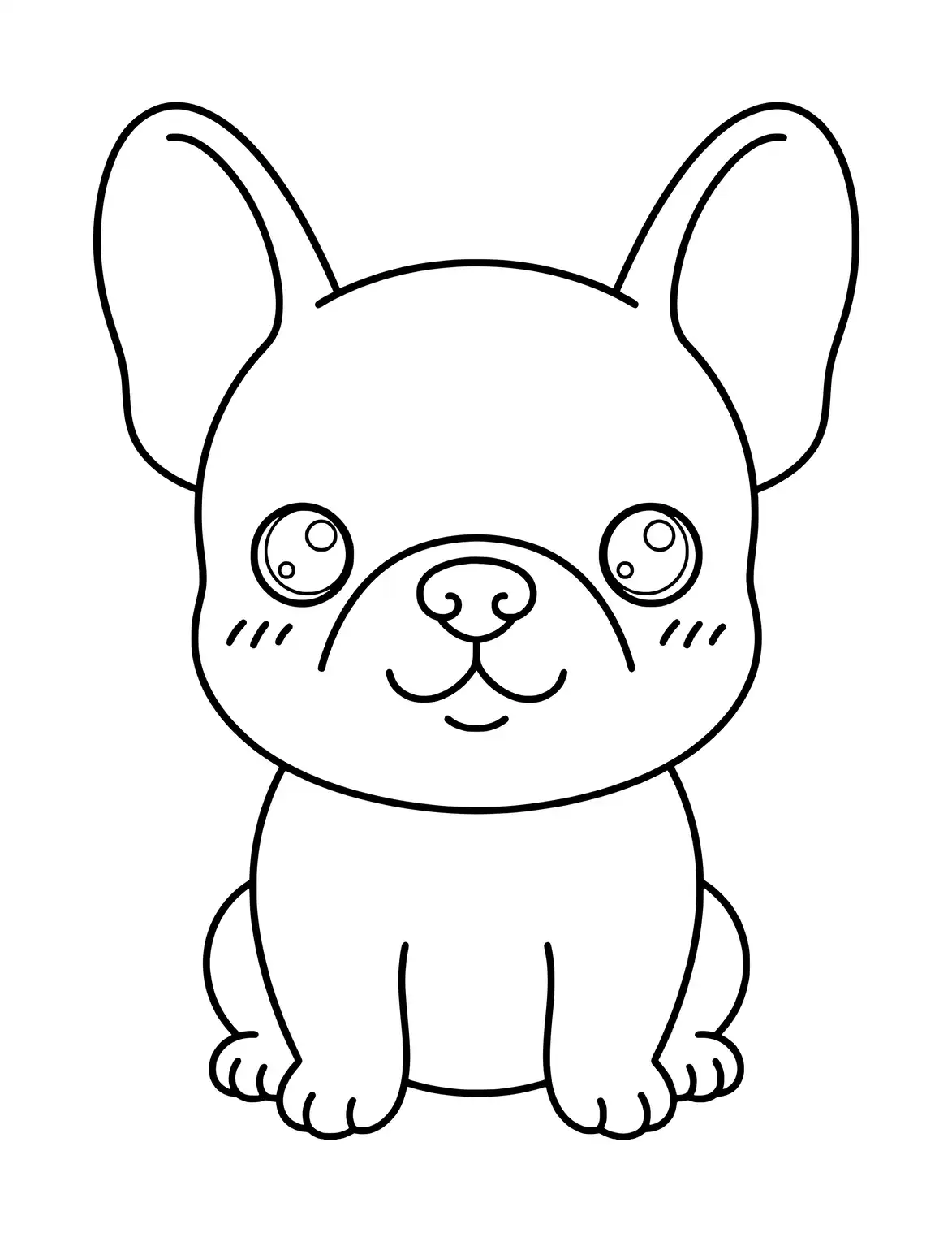 Süßer Kawaii French Bulldog zum Ausmalen.