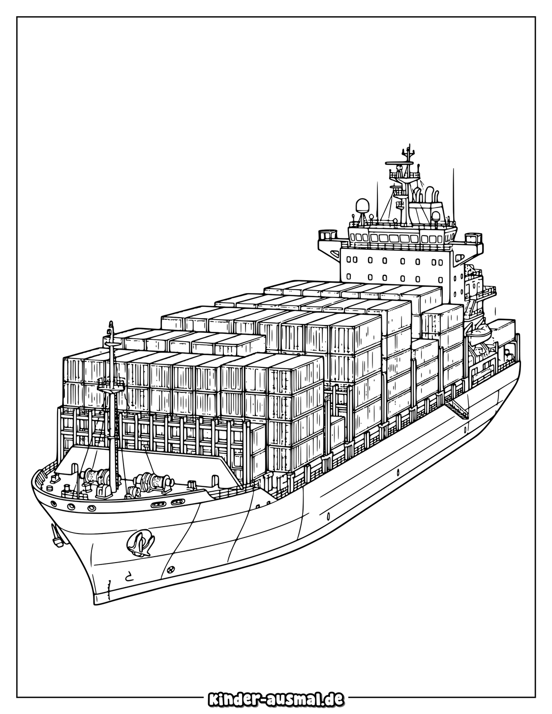 Realistisches Container Schiff Malvorlage Druckbar Ausmalbild