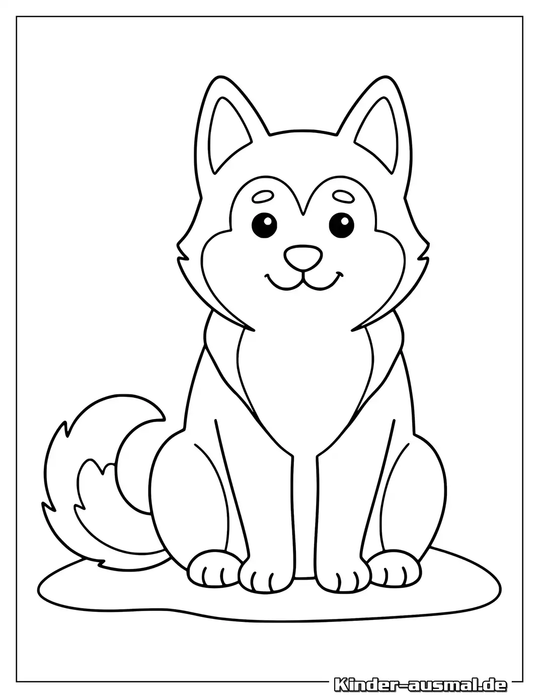 Sitzender Husky zum Ausmalen.