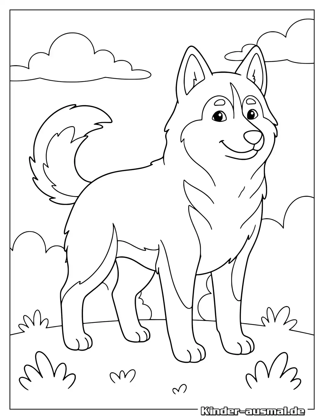 Stehender Husky zum Ausmalen.