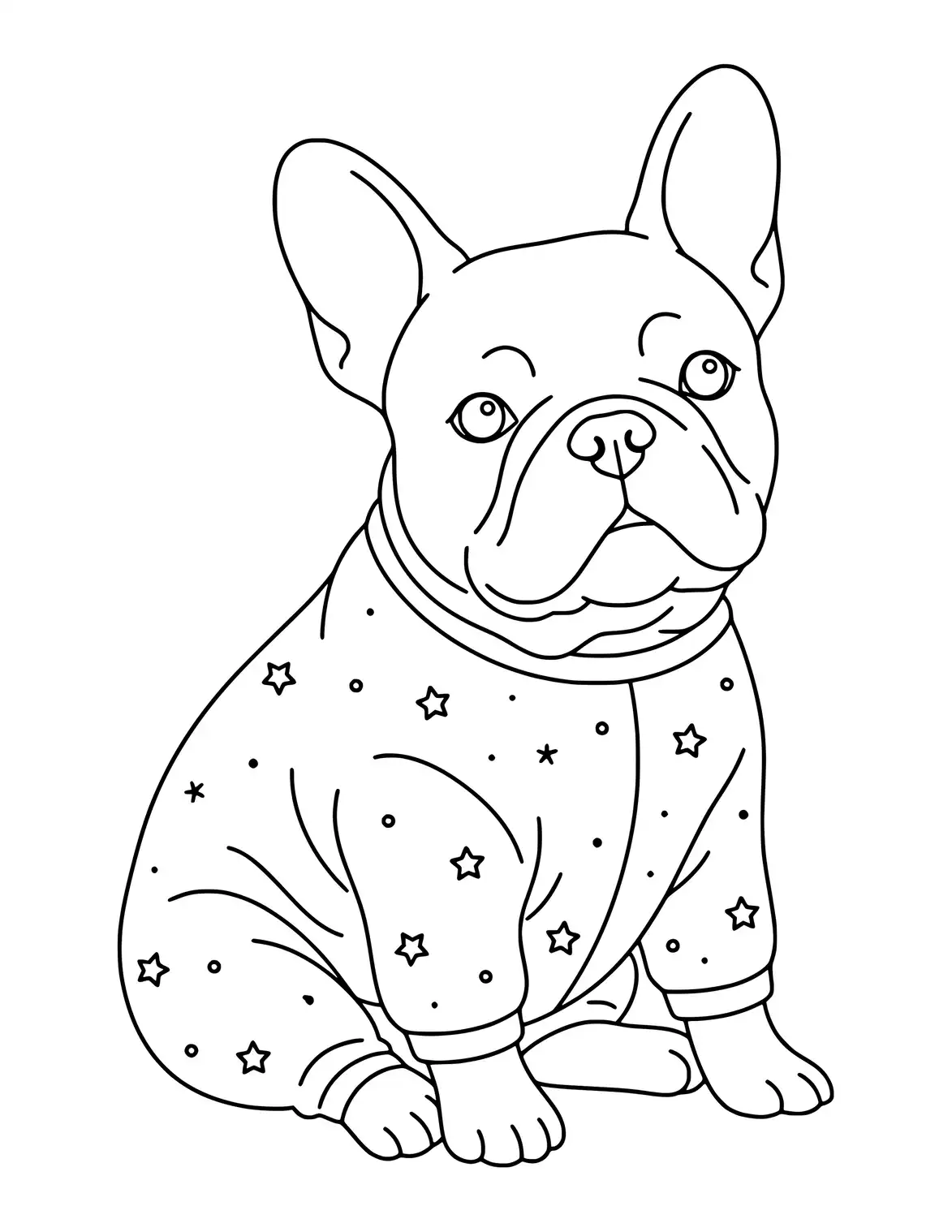 French Bulldog trägt einen Schlafanzug.