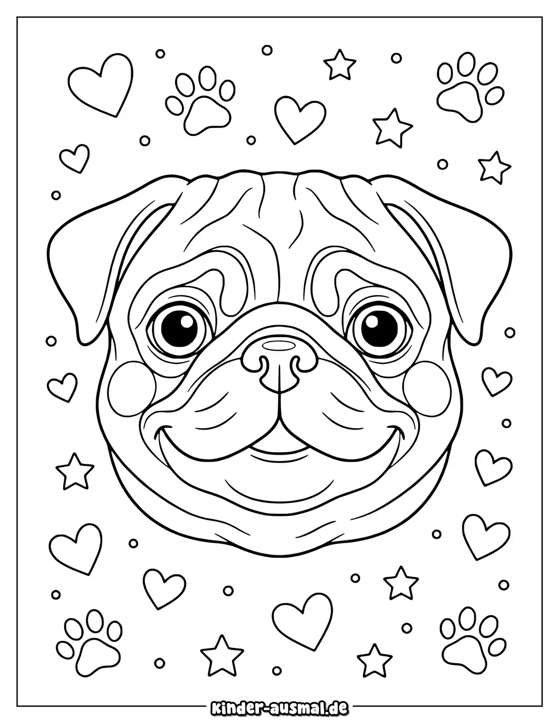 Mopsgesicht mit runden Augen Schlappohren und Falten.