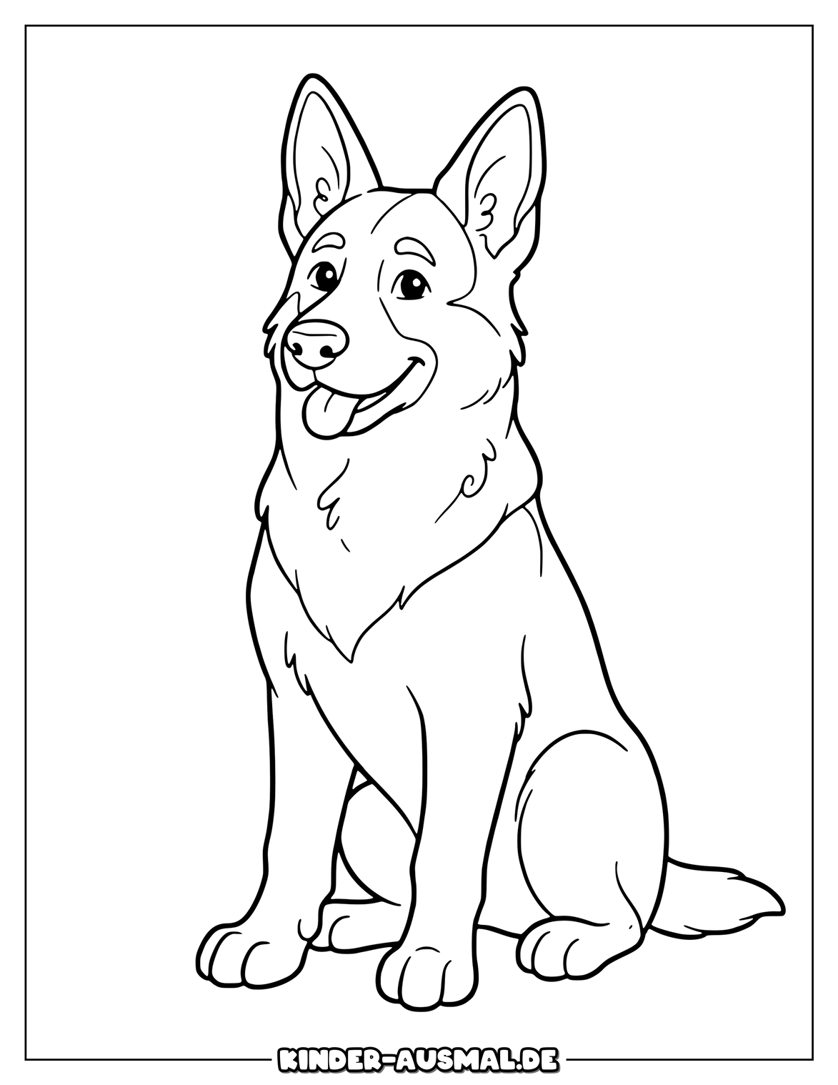 Sitzender Schäferhund mit großen Ohren und kräftigen Pfoten.